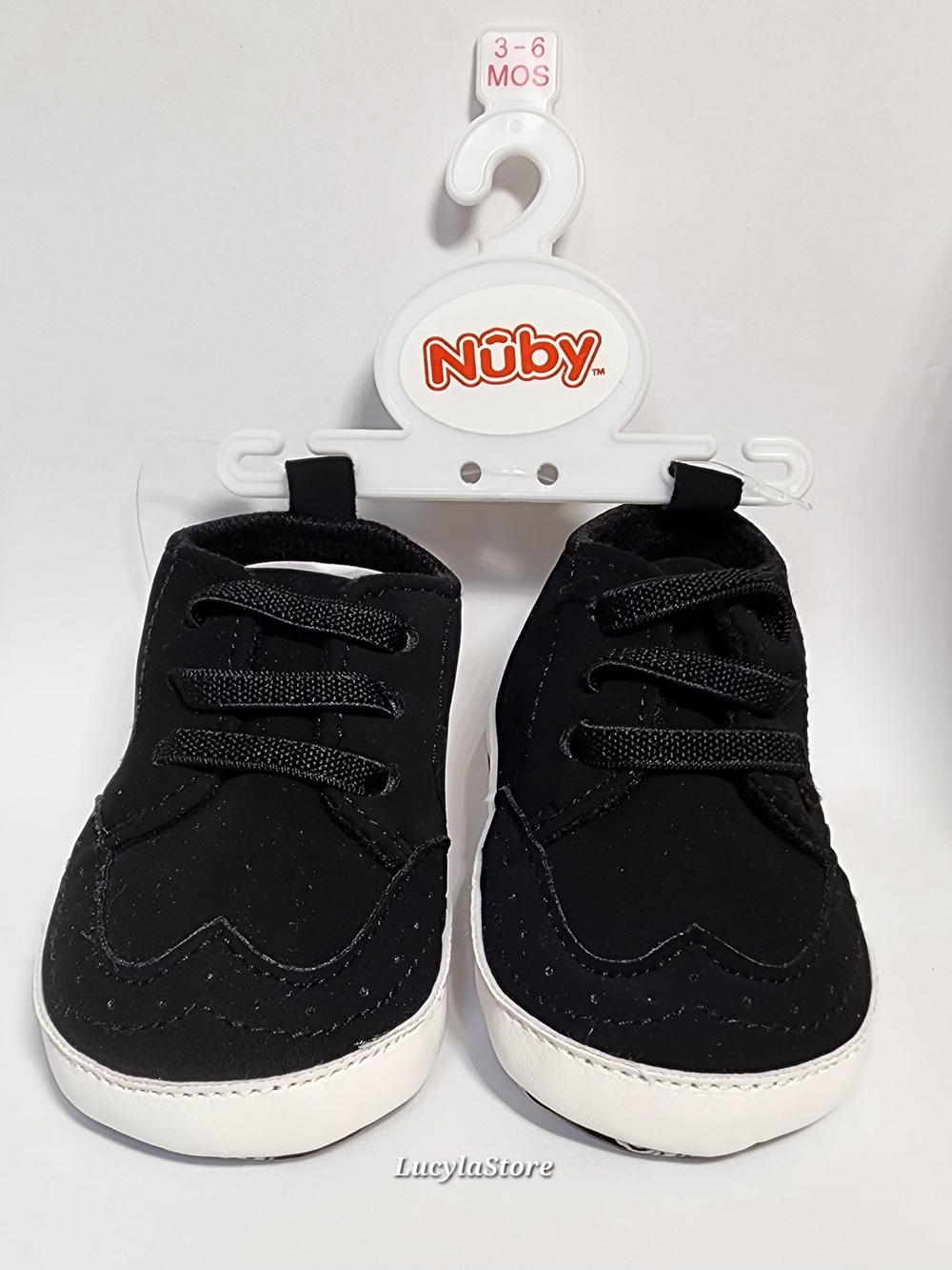 Nüby black infant crib shoes in a 3-6 month size